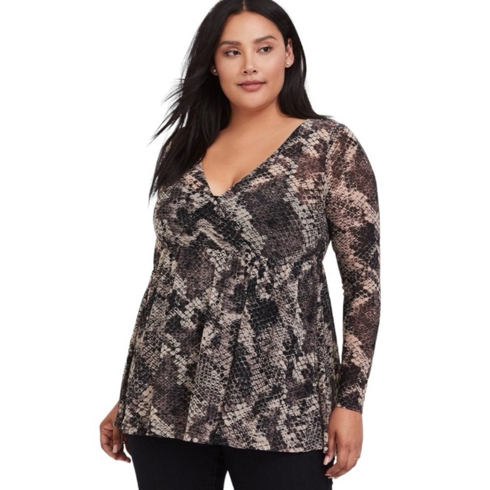 Torrid Snakeskin Long Sleeve Blouse - Black and Brown